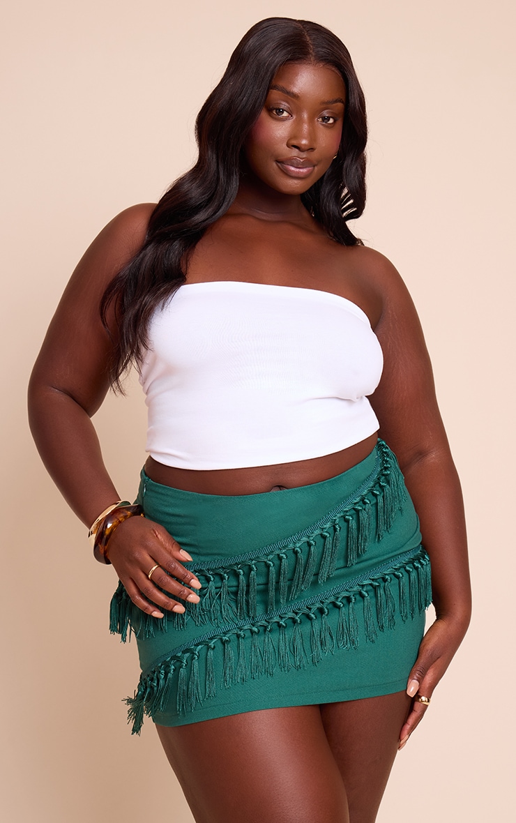 Plus Teal Linen Tassle Detail Mini Skirt image 1