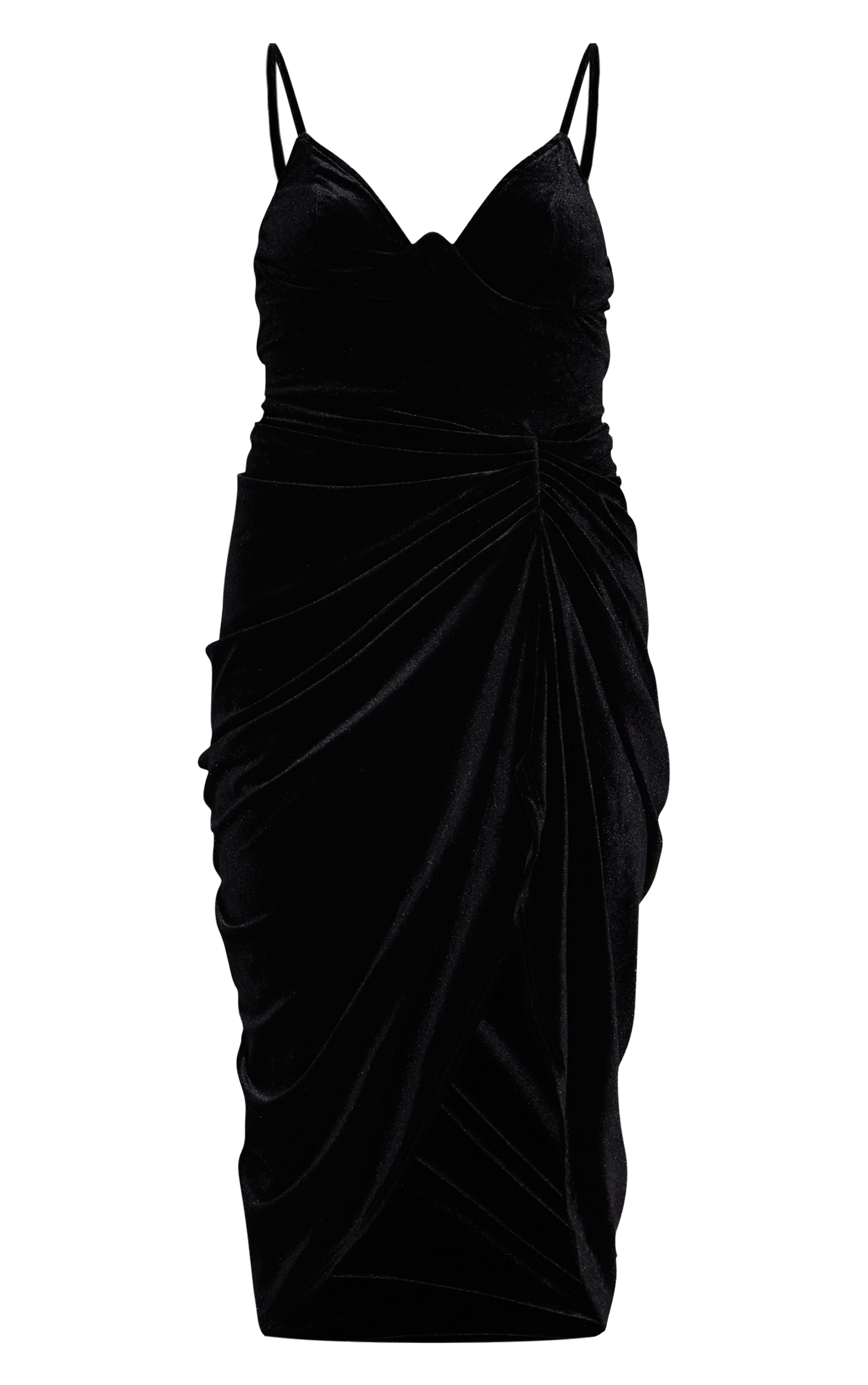 Black Velvet Underwired Strappy Draped Midi Dress image 5