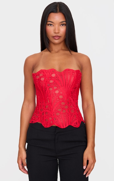 Corset en dentelle texturée rouge transparente fleurie