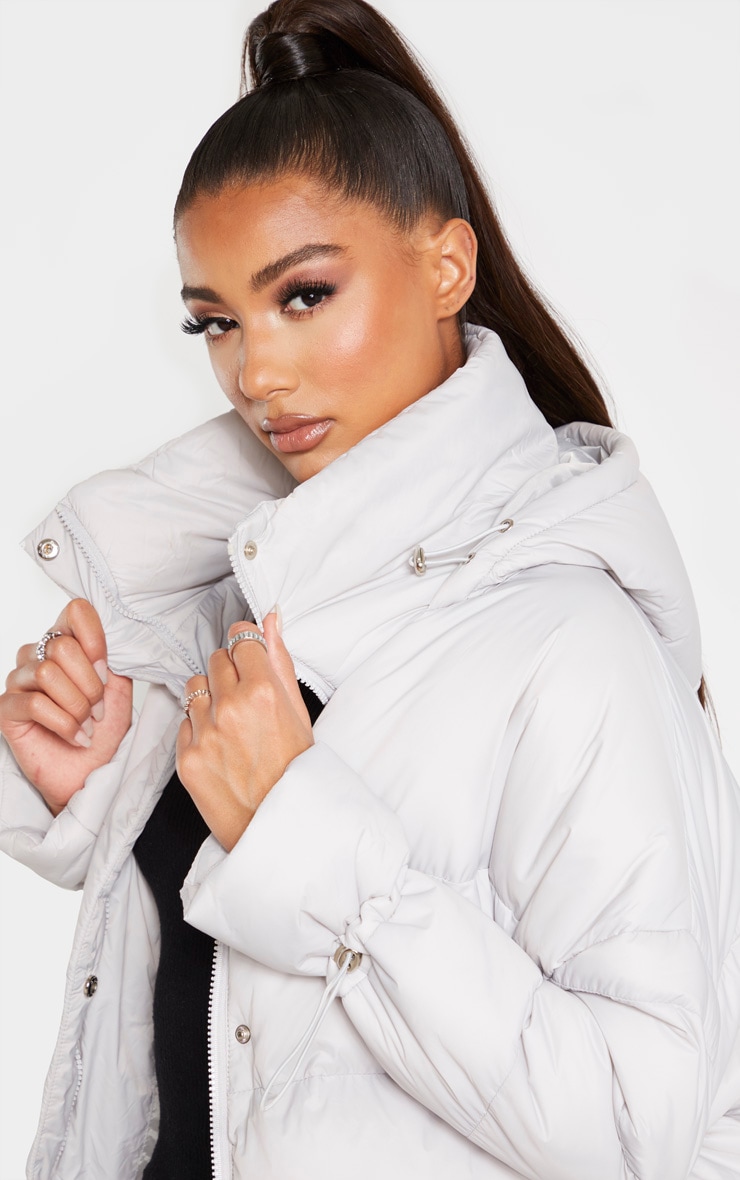 Light Grey Hooded Puffer Jacket PrettyLittleThing AUS