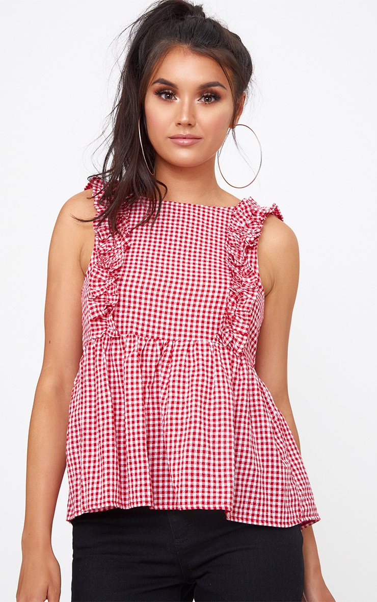 red gingham smocked bikini