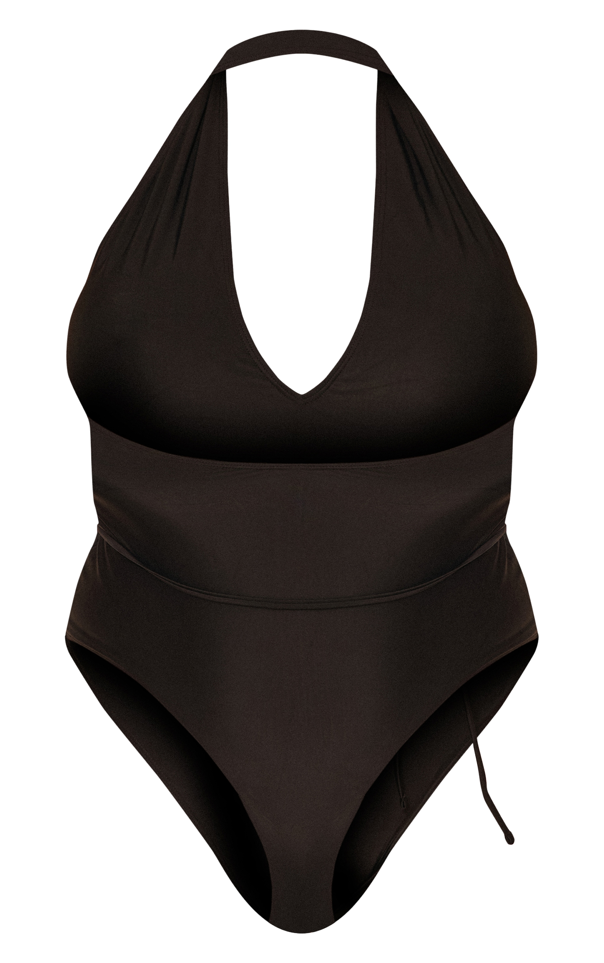 Plus Black Halter Neck Plunge Belted Swimsuit image 6