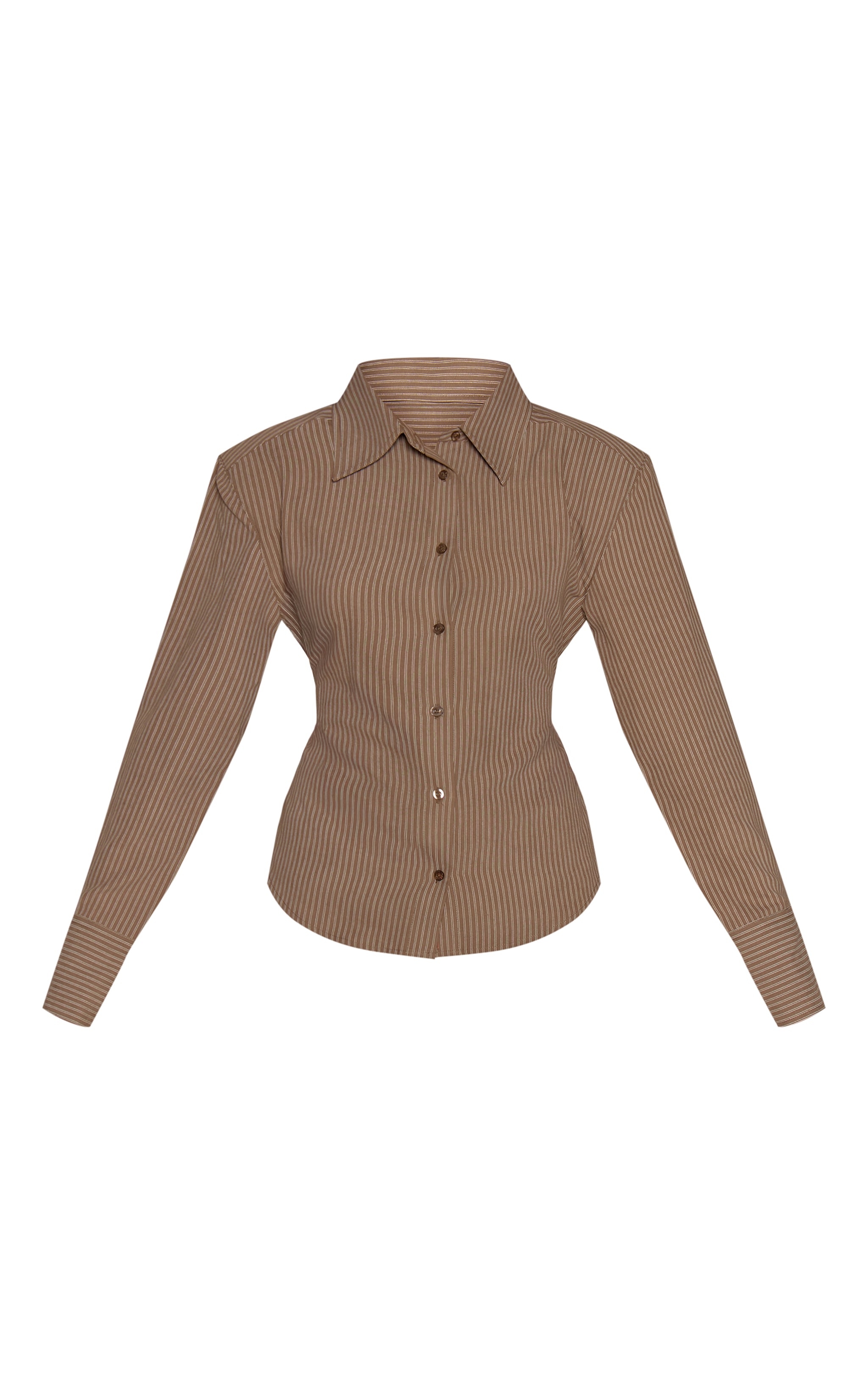 Mocha Striped Peachskin Fitted Shoulder Padded Shirt  image 5