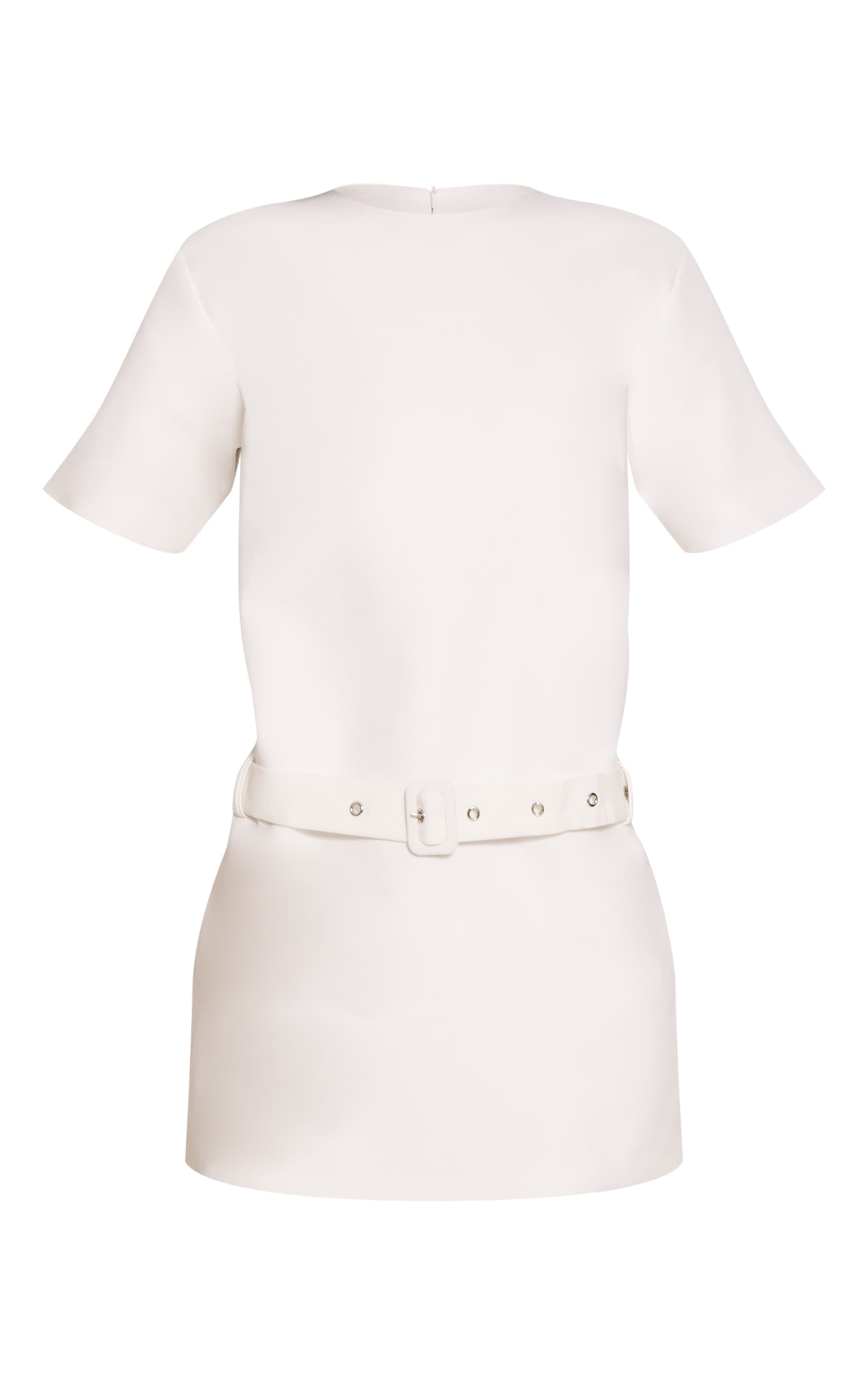 Cream Woven Oversized Short Sleeve Belted Mini Dress image 5
