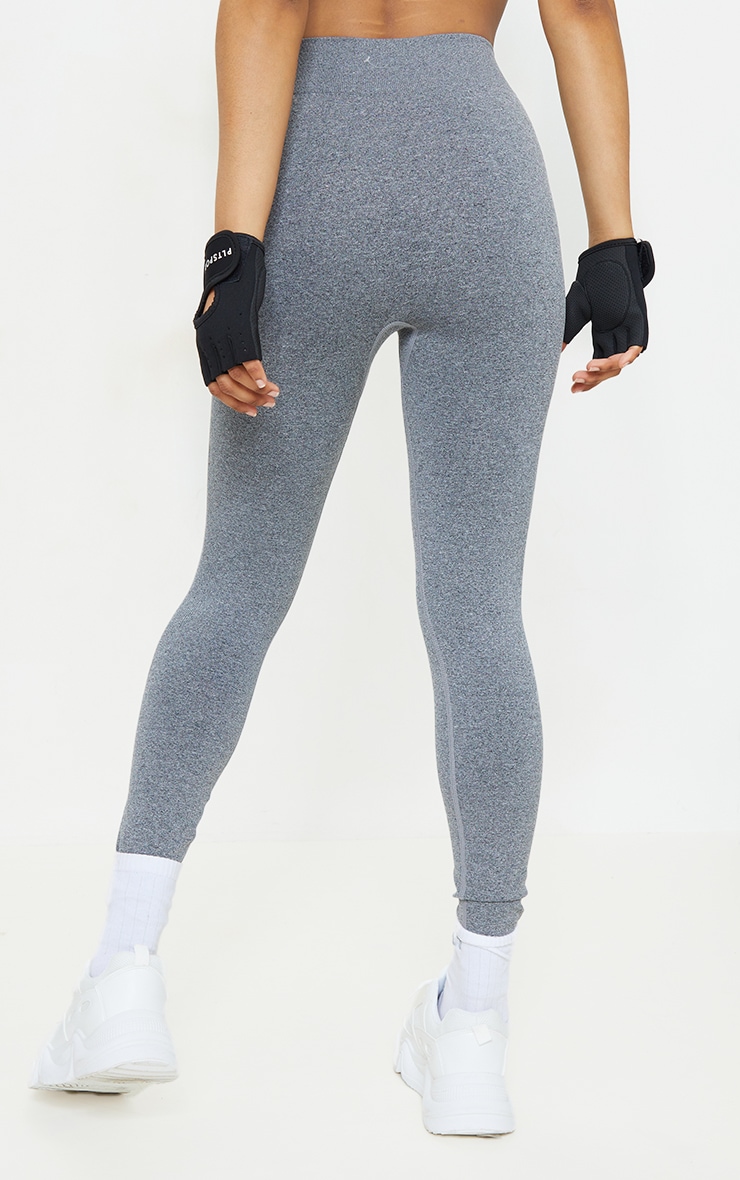 PRETTYLITTLETHING Legging de sport à taille côtelée gris chiné sans coutures image 3