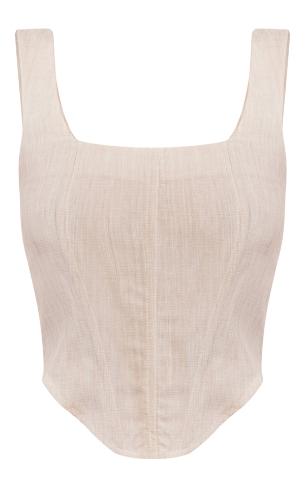 Stone Linen Look Dip Front Corset