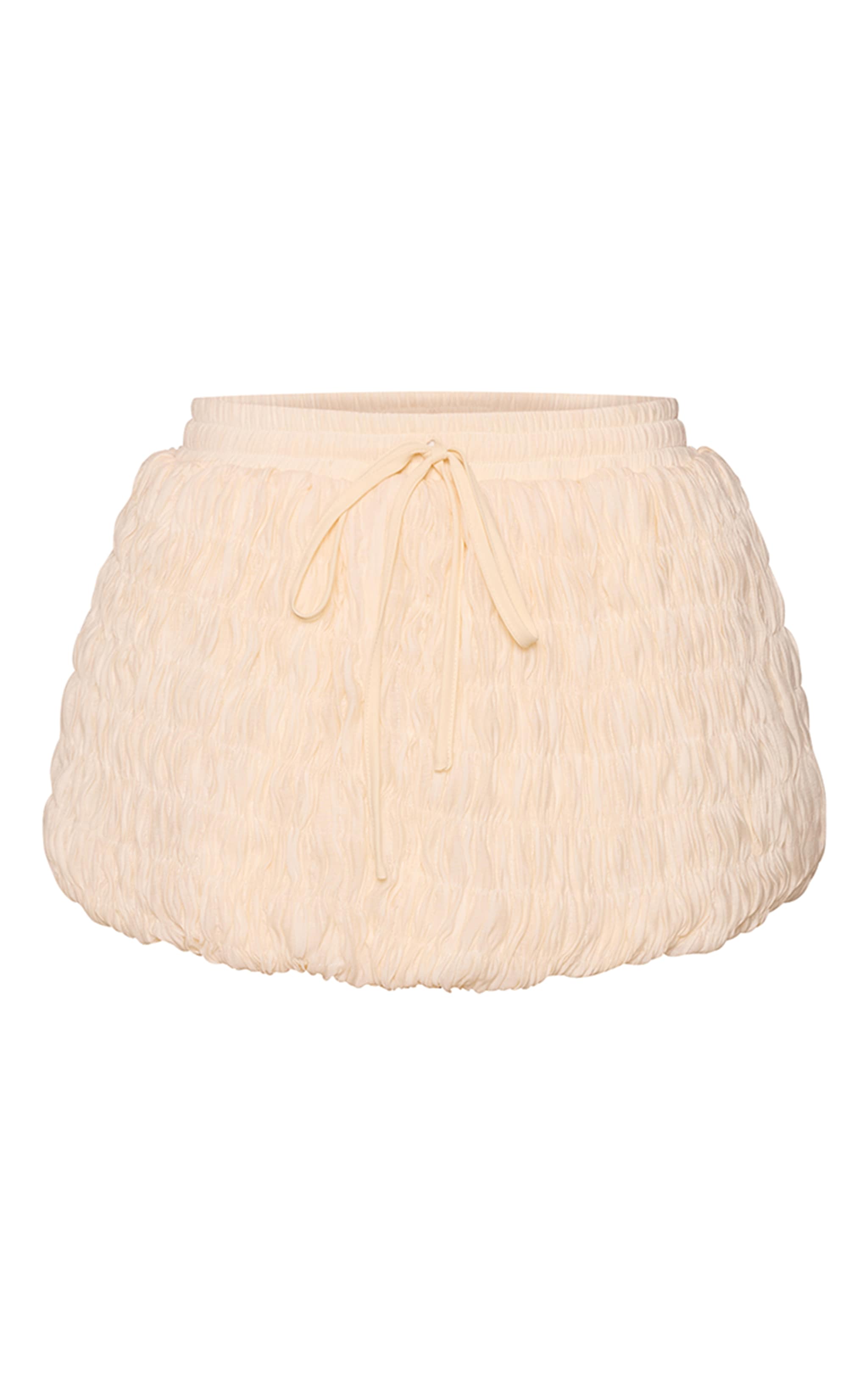 Cream Bubble Shirred Drawstring Puffball Skirt image 6