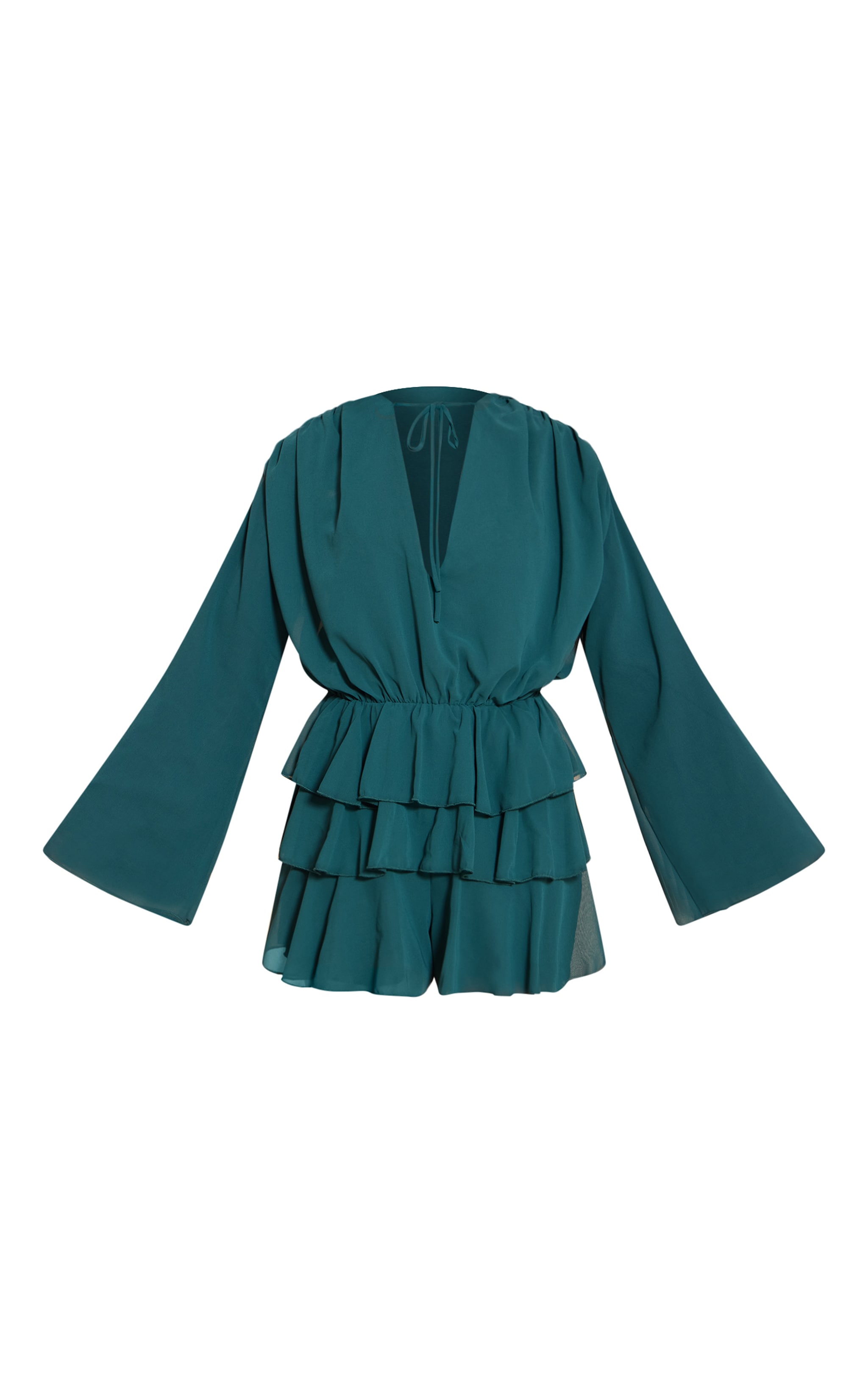 Tall Teal Chiffon V Neck Frill Tiered Playsuit image 5