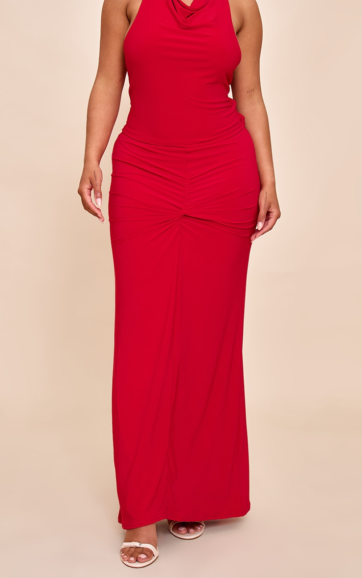 Shape Red Mid Rise Ruched Side Maxi Skirt image 2