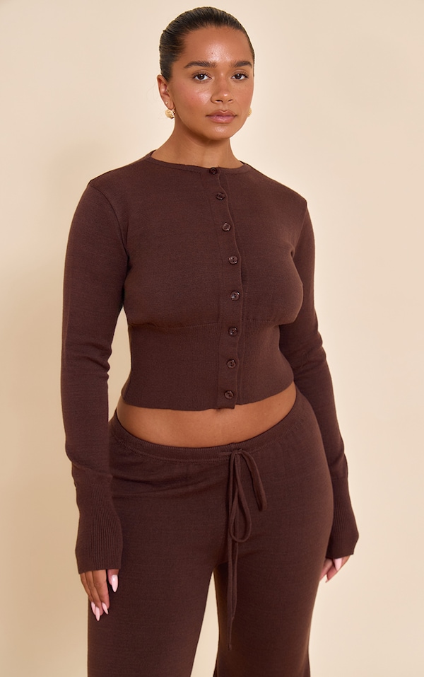 Shape Cardigan en maille tricot côtelée chocolat à boutons devant