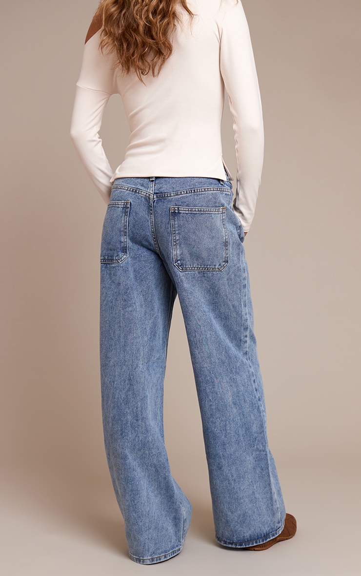 Light Blue Button Detail Wide Leg Jeans image 3