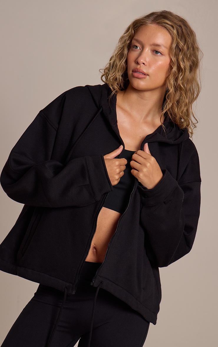 Black Oversized Zip Up Toggle Waist Hoodie image 4