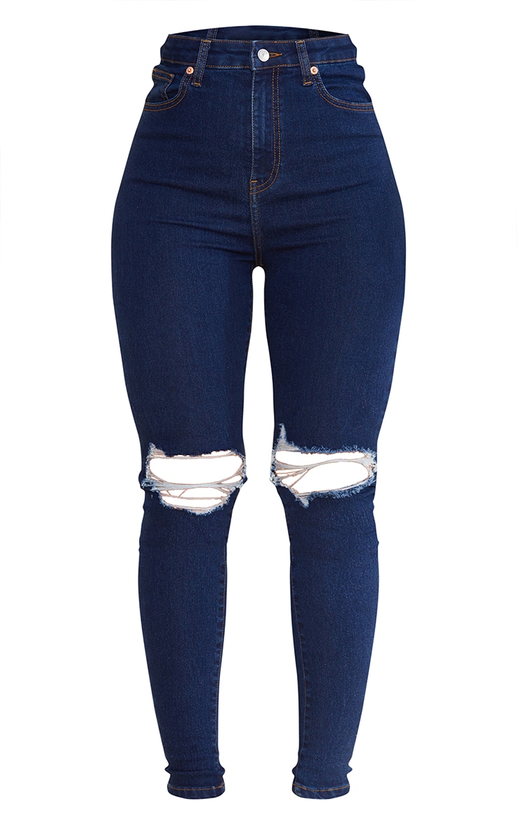 PRETTYLITTLETHING Indigo 5 Pocket Knee Rip Skinny Jeans image 3