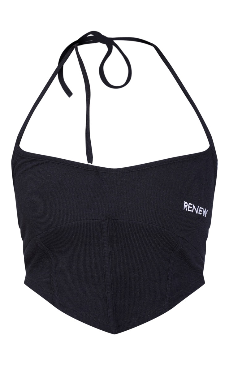 Black Ribbed Strappy Halterneck Corset image 5