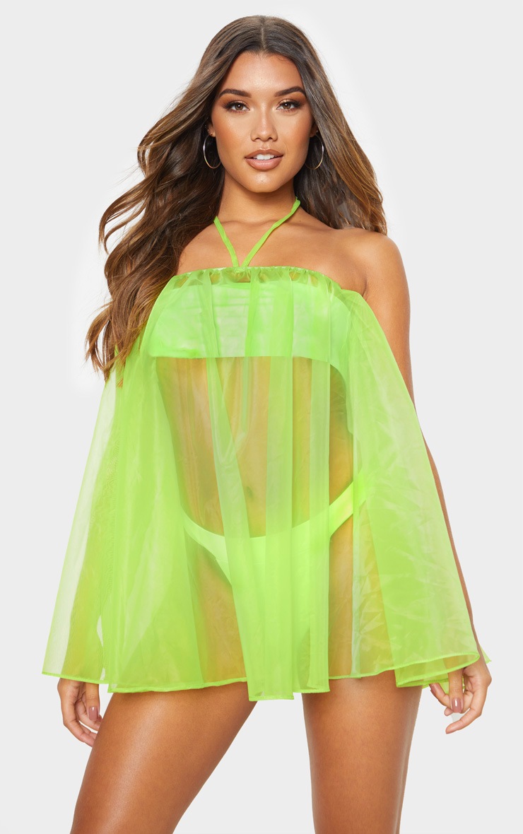 Lime Organza Halter Puff Dress