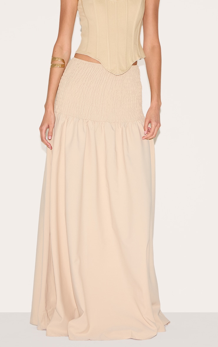 Almond Shirred Waist Cotton Poplin Maxi Skirt image 2