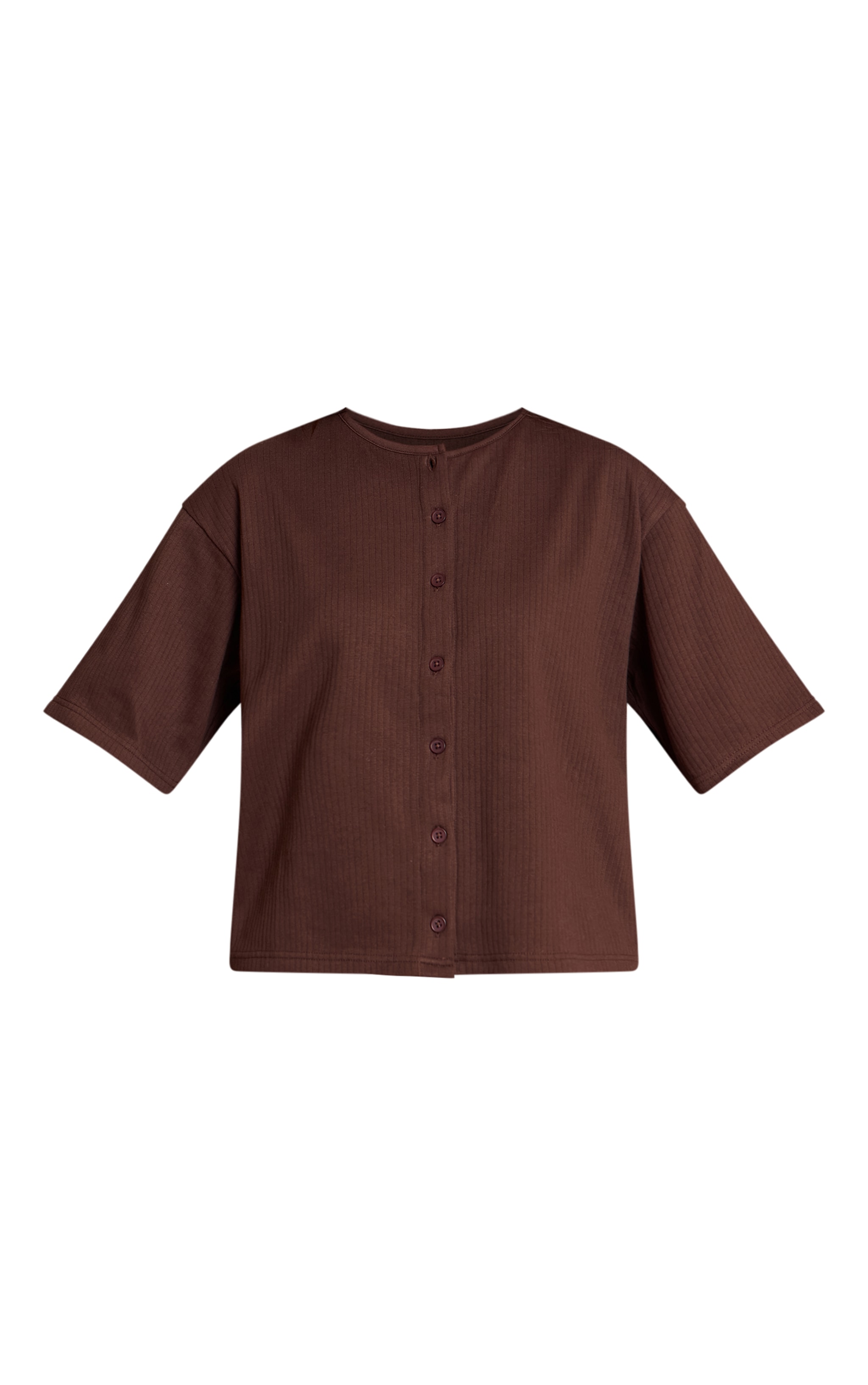 Haut en maille tricot côtelée boutonné marron chocolat image 5