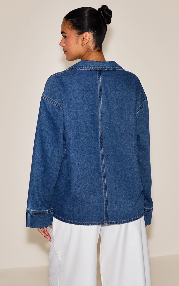 Mid Blue Wash Long Sleeve Oversized Denim Rugby Shirt image 2