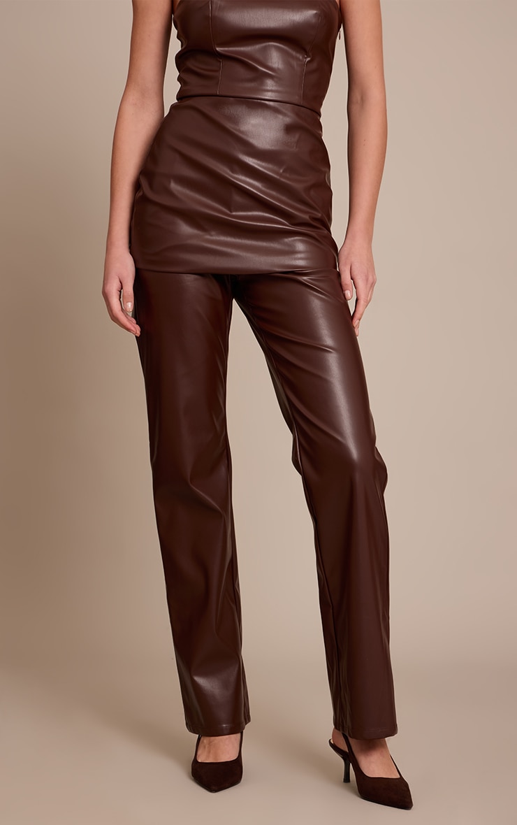 Chocolate Faux Leather Fitted Pants image 2