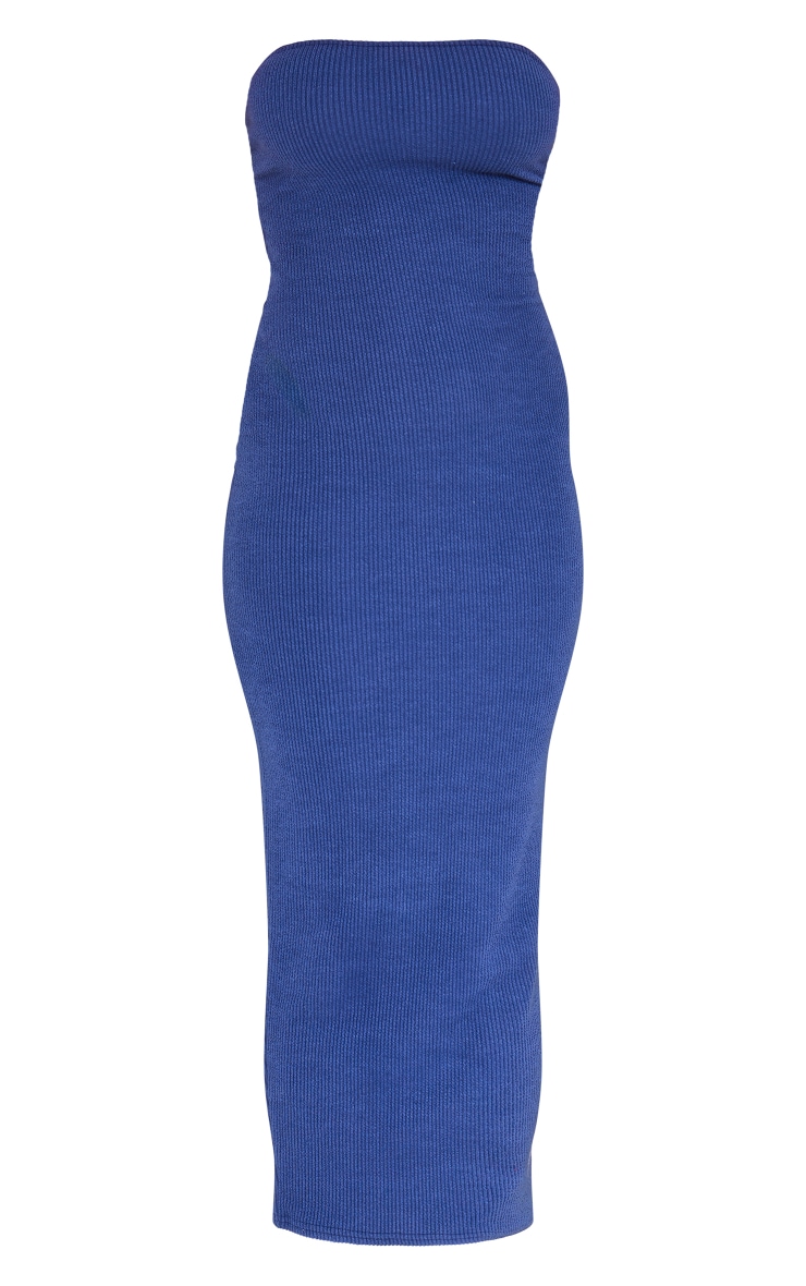 Navy Textured Rib Bandeau Maxi Dress image 5