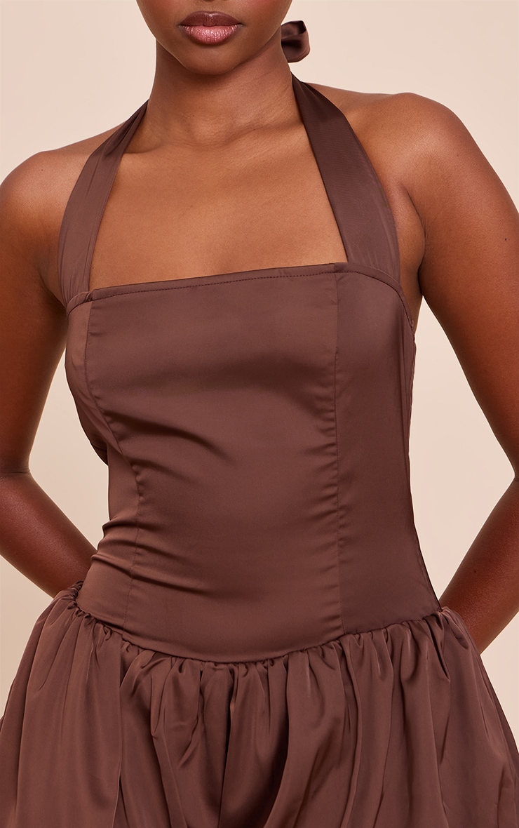 Chocolate Satin Halter Neck Puffball Romper image 4