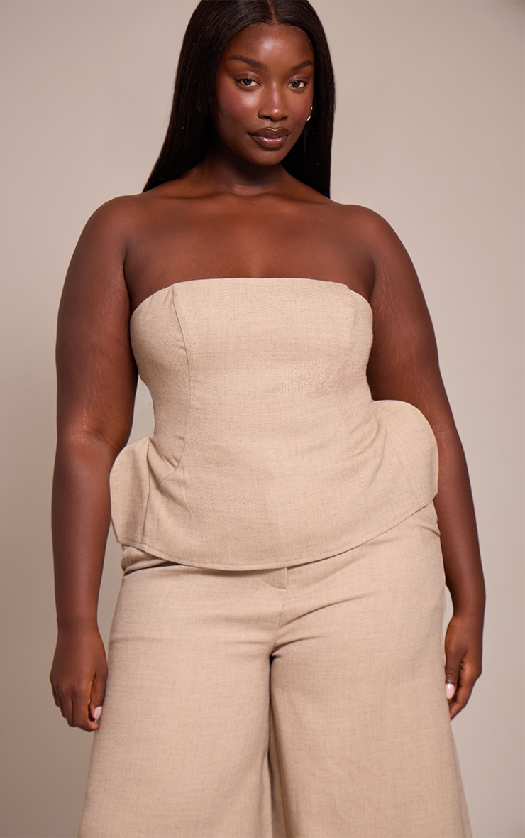 Plus Stone Woven Peplum Detail Bandeau Top image 1