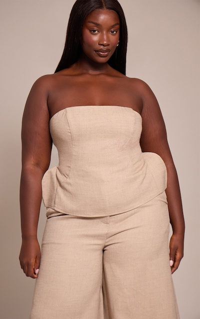 Top bandeau en tissu stone avec détail basque – Grande taille