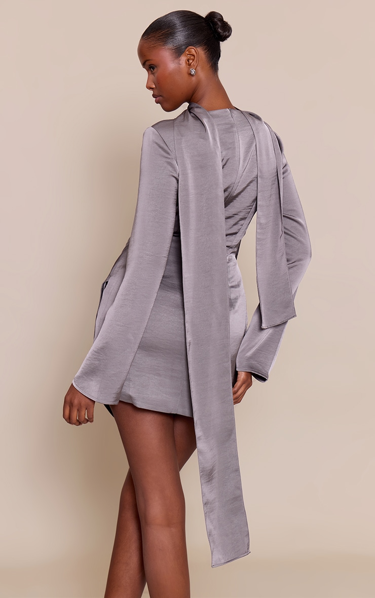 Charcoal Draped Satin Shirt Dress image 2