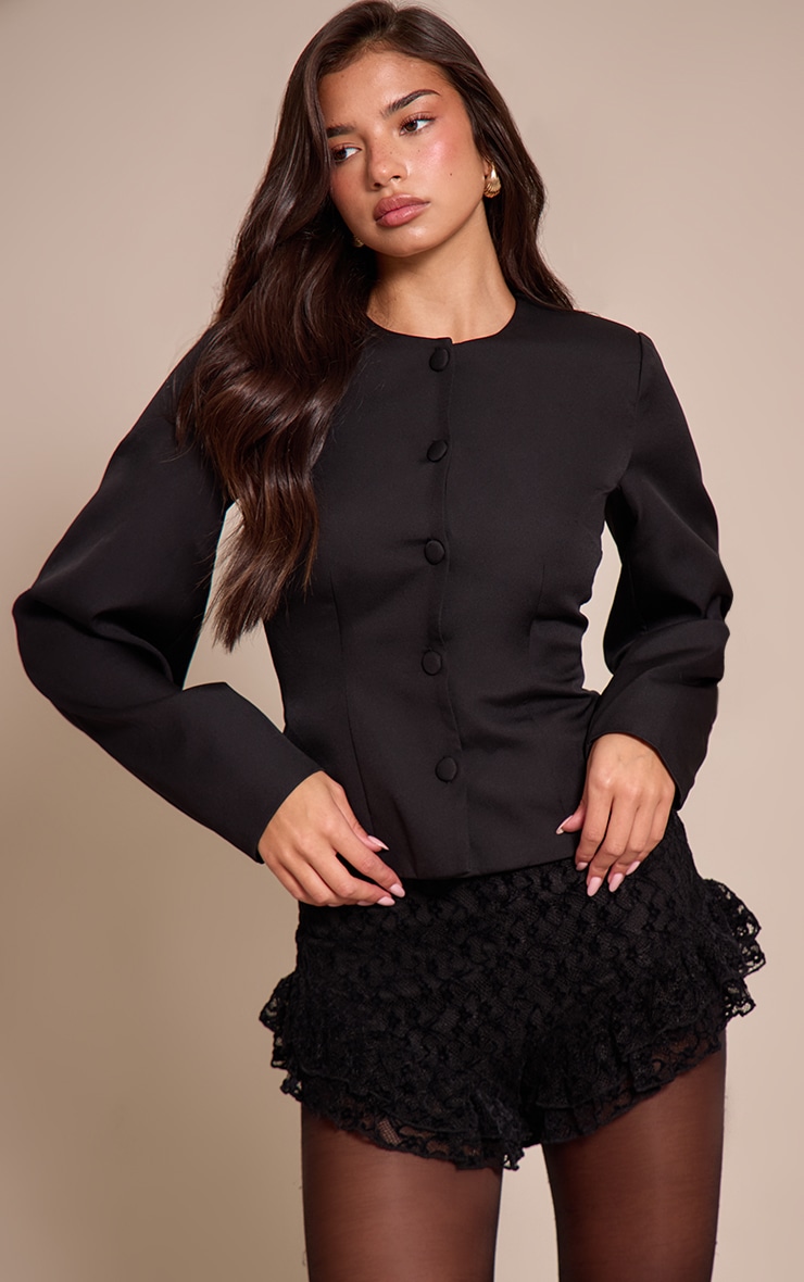 Black Velvet Embroidered Ruffle Hot Pants  image 4