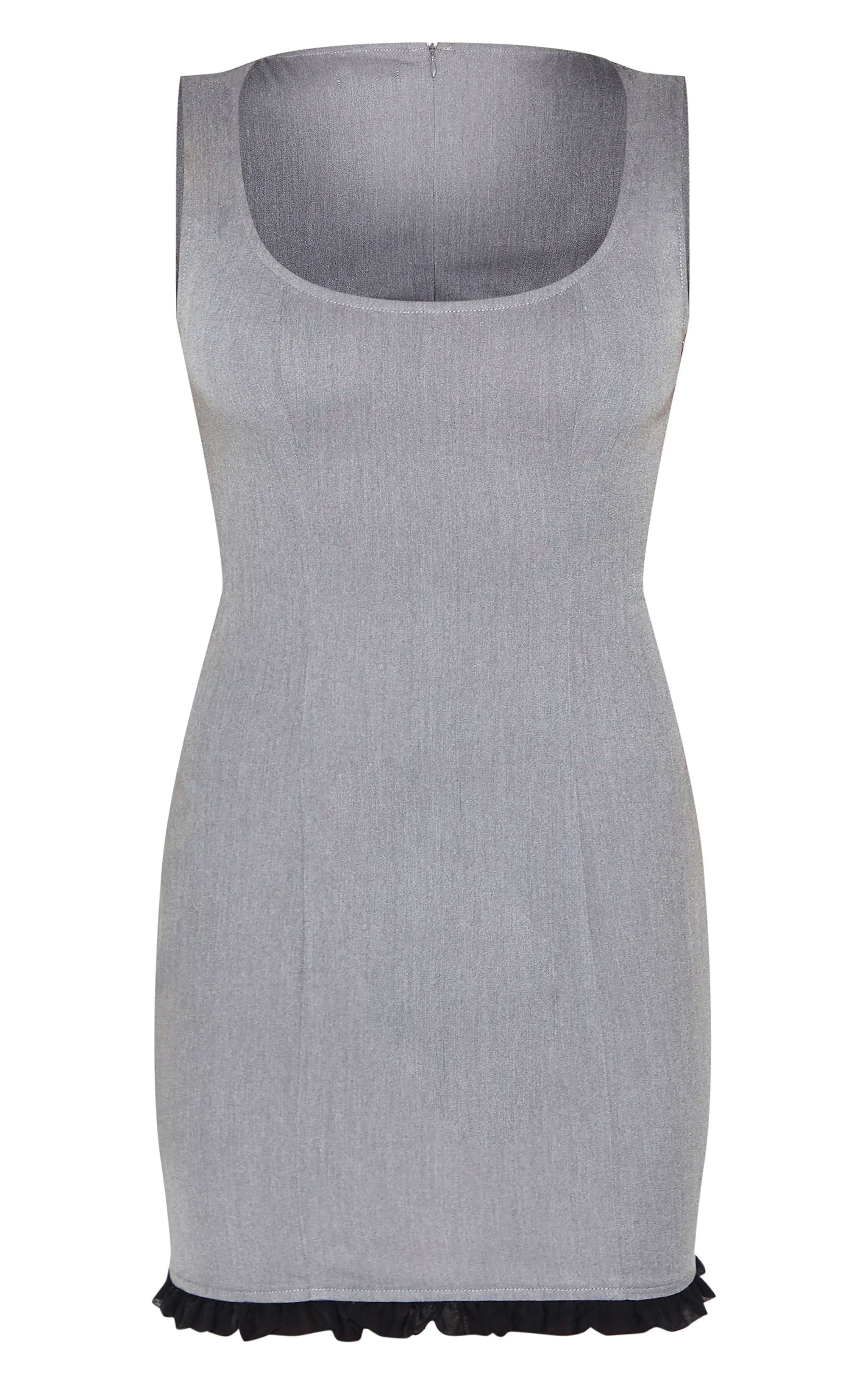 Grey Scoop Neck Frill Hem Bodycon Dress image 5