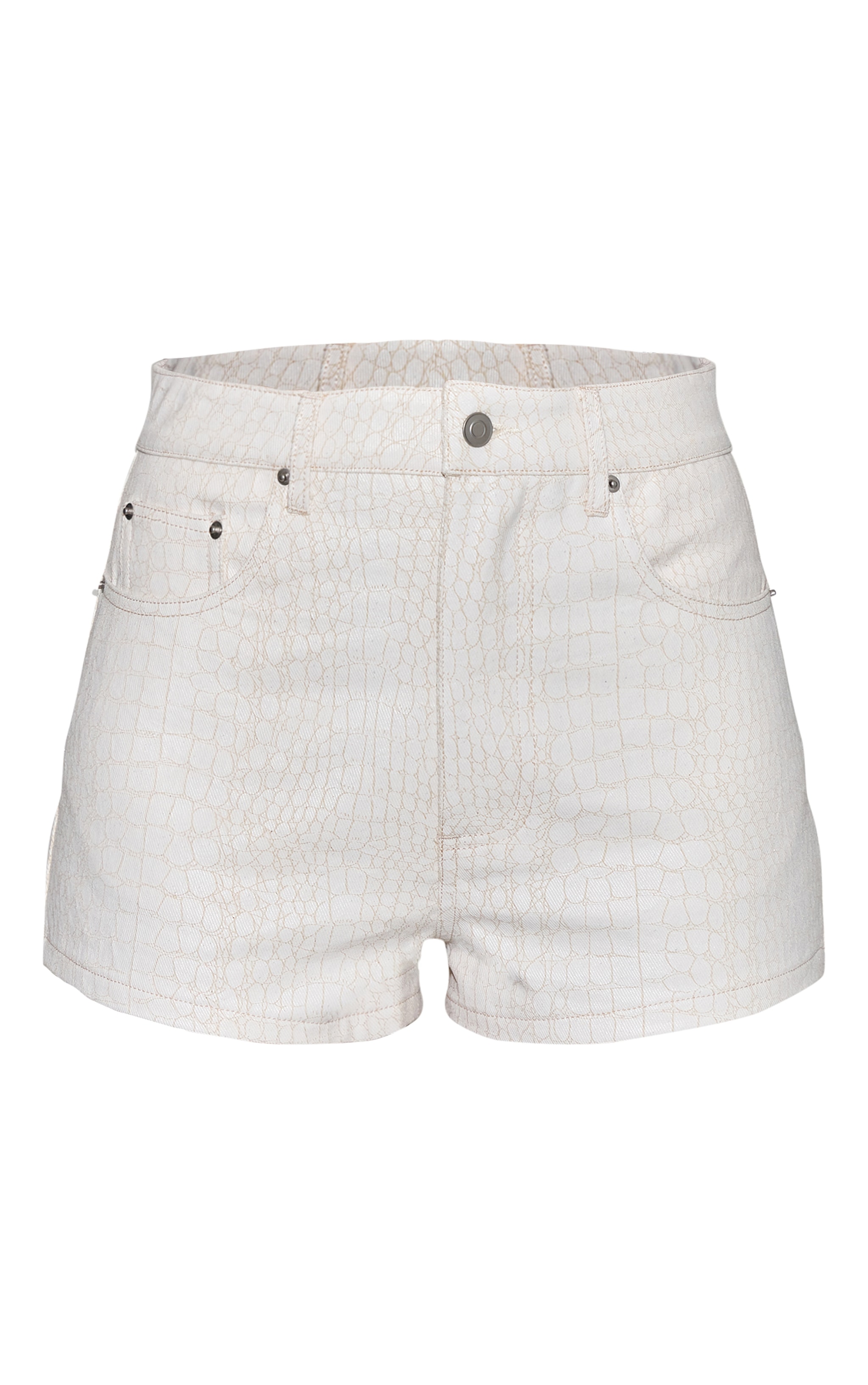 Cream Snake Print Coated Denim Hot Pants image 6