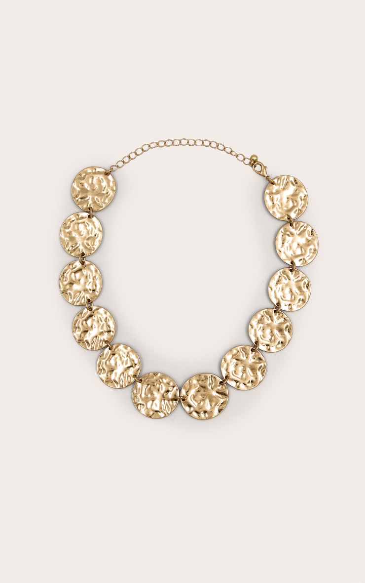 Gold Hammered Disc Necklace image 2