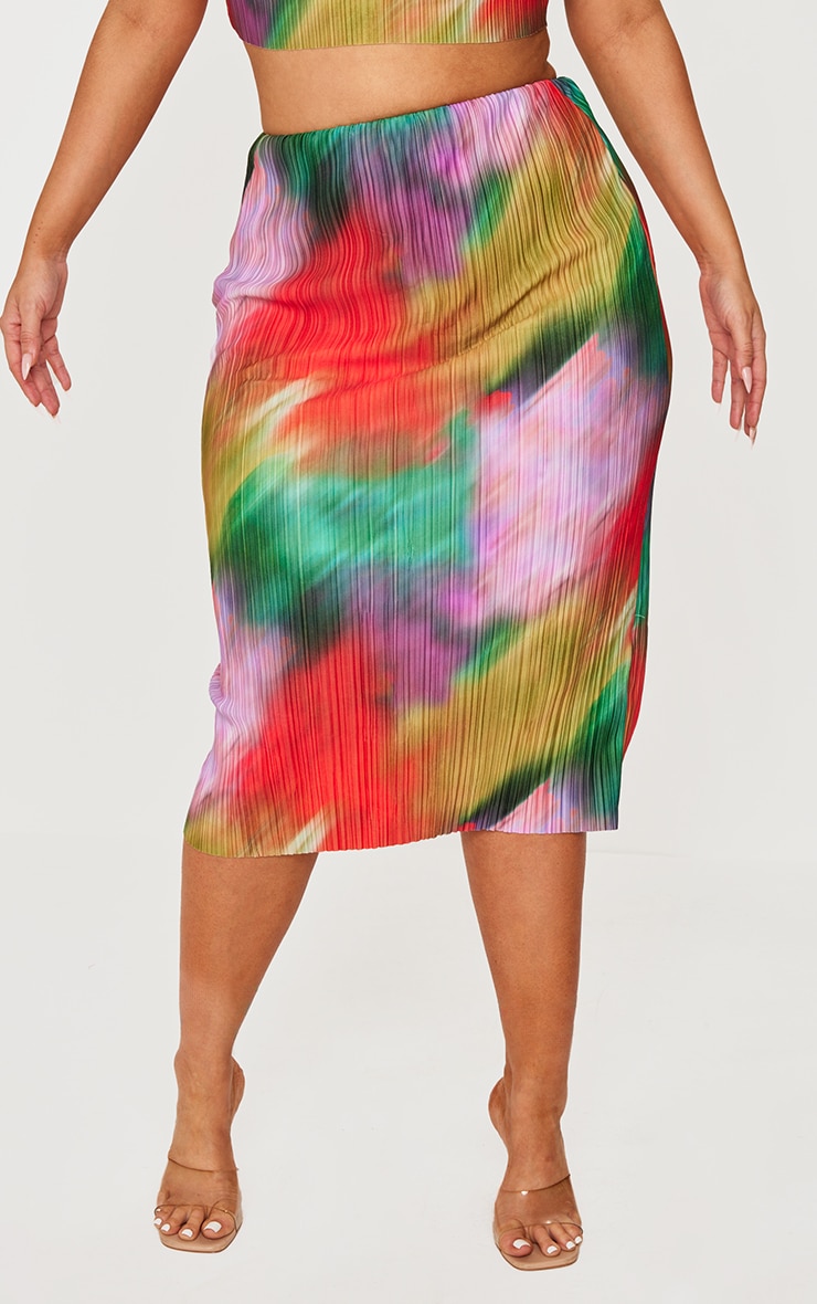 Plus Multi Print Plisse Midi Skirt image 2