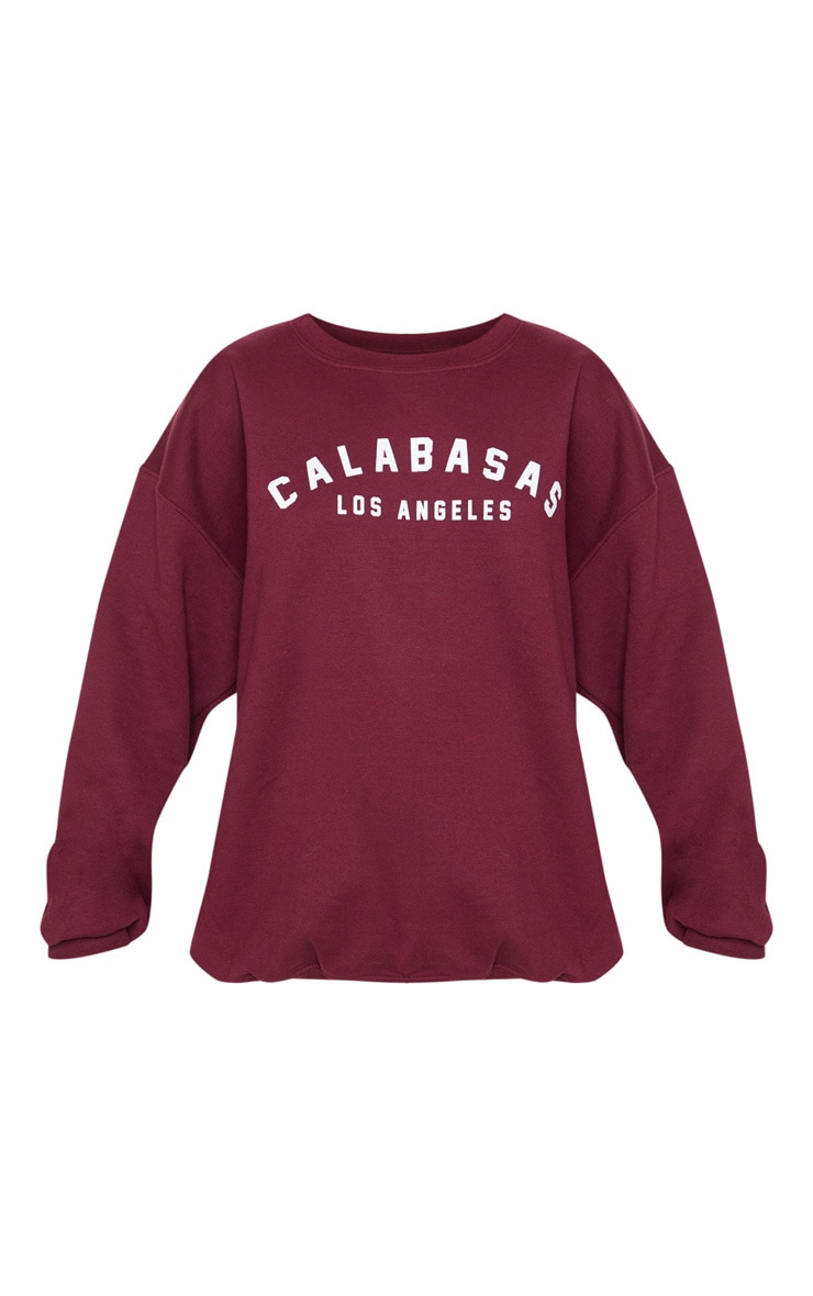 Burgundy Calabasas Slogan Print Oversized Sweater image 3