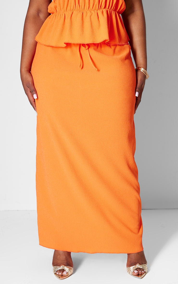 Plus Orange Drawstring Textured Maxi Skirt image 2