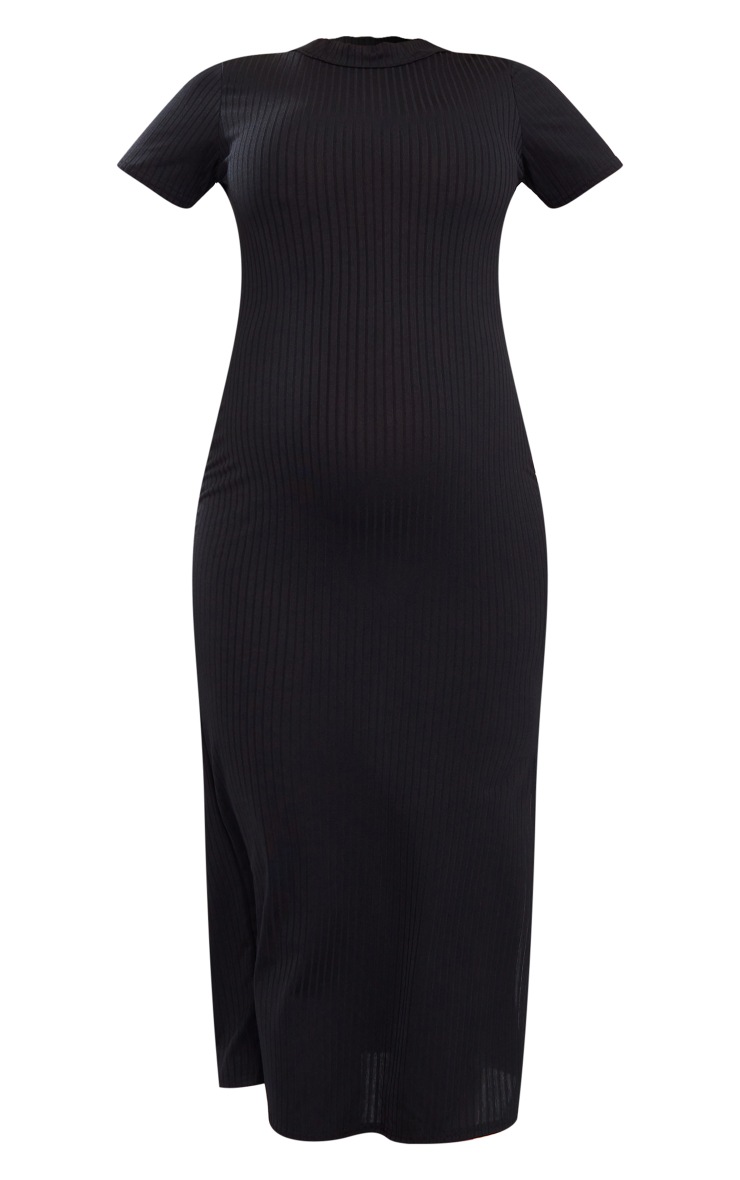 Maternity Black Ribbed Short Sleeve Midi Dress image 5