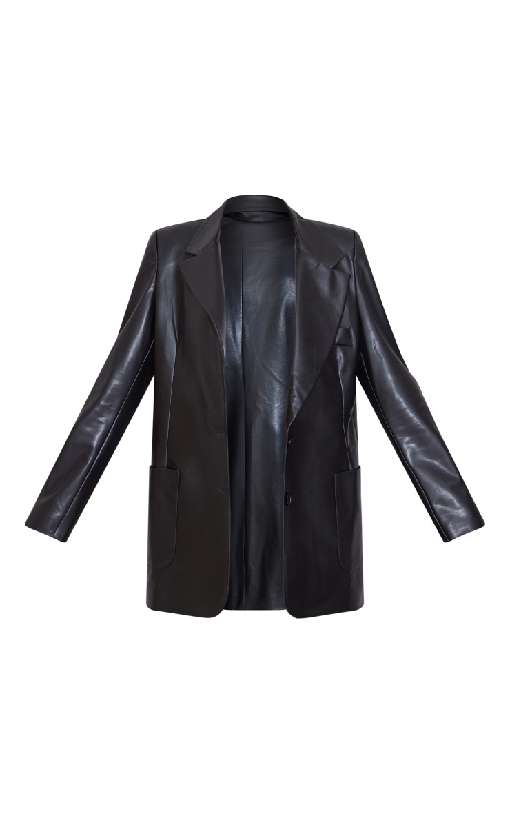 Black Faux Leather Oversized Pocket Front Blazer image 5