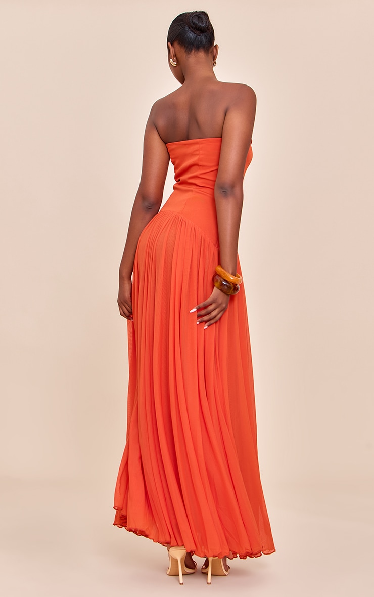 Orange Bandeau Chiffon Pleated Maxi Dress image 2