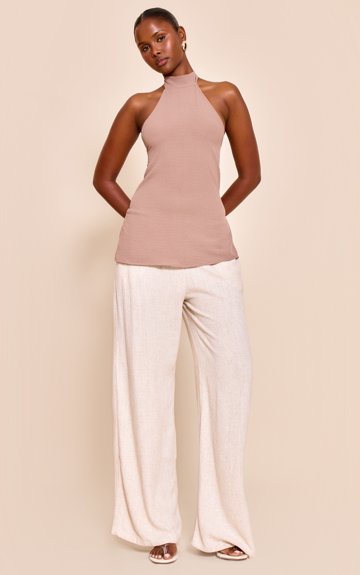 Mushroom Woven High Neck Tie Back Detail Long Top image 3
