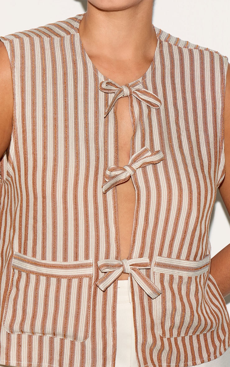 Plus Stone Stripe Tie Front Waistcoat image 4