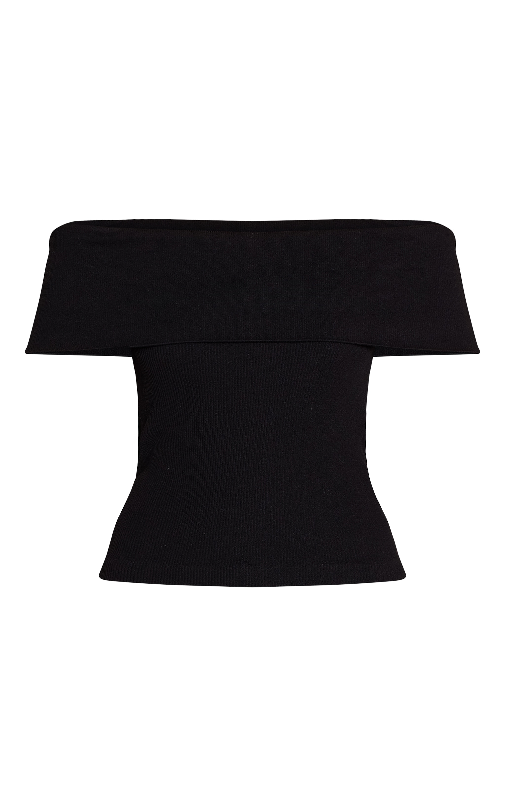 Black Contour Rib Fold Over Bardot Detail Long Top  image 5