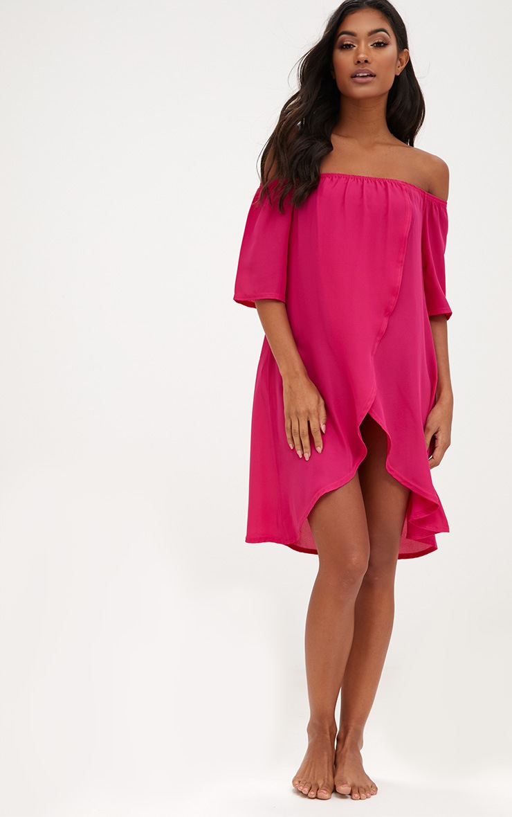 Pink Beach Cover Up Mesh Overlay Dress PrettyLittleThing