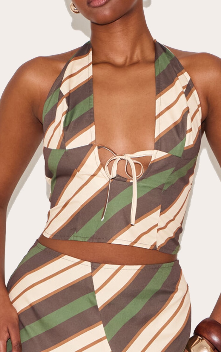 Green Striped Halterneck Top image 3