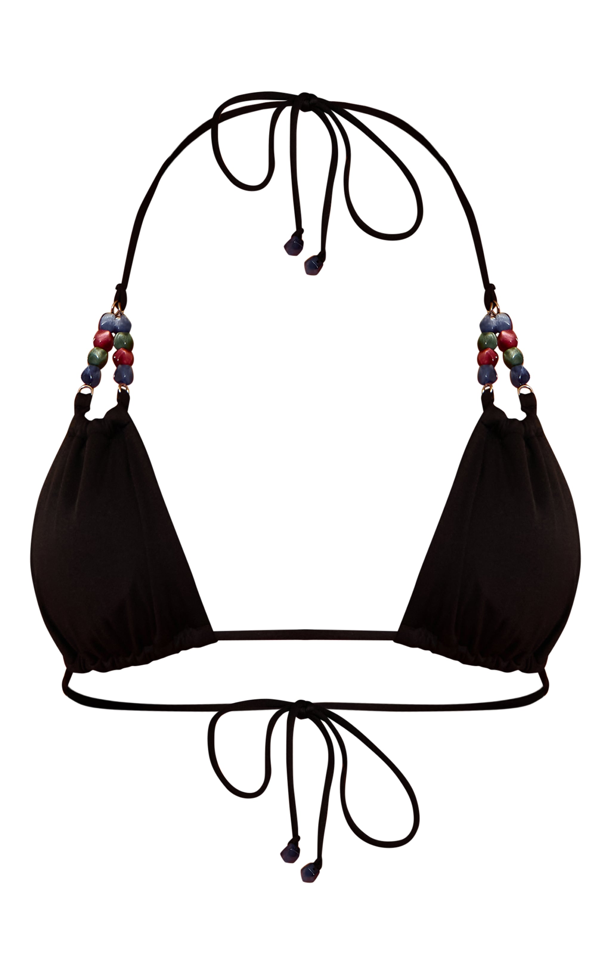 Black Bead Trim Double Strap Triangle Bikini Top image 5