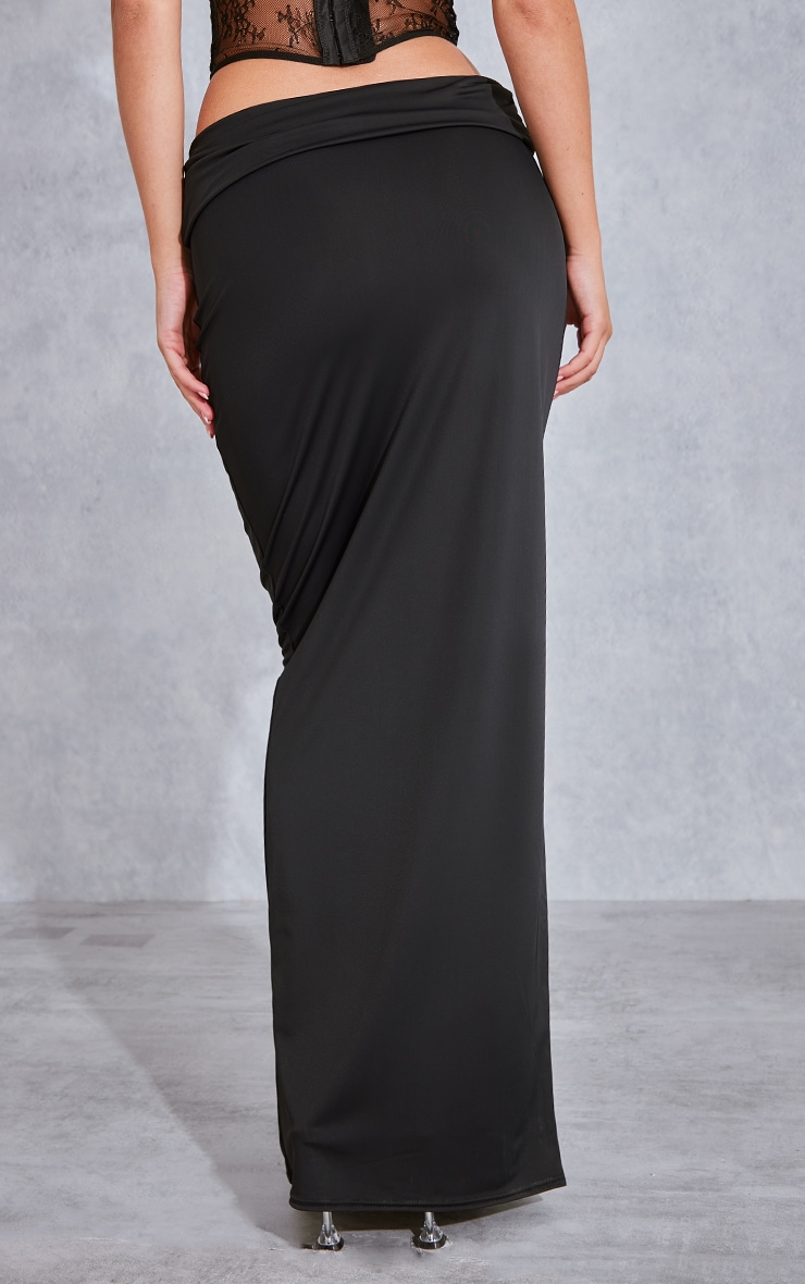 Black Matte Sculpt Fold Over Waist Maxi Skirt image 3