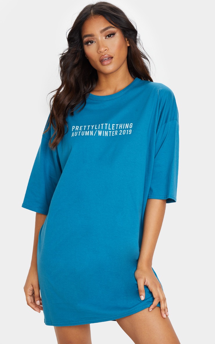 PRETTYLITTLETHING Petrol Blue Aw19 Oversized T-Shirt Dress