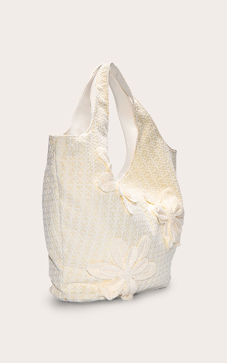 Cream Raffia Floral Placement Beach Tote Bag image 3