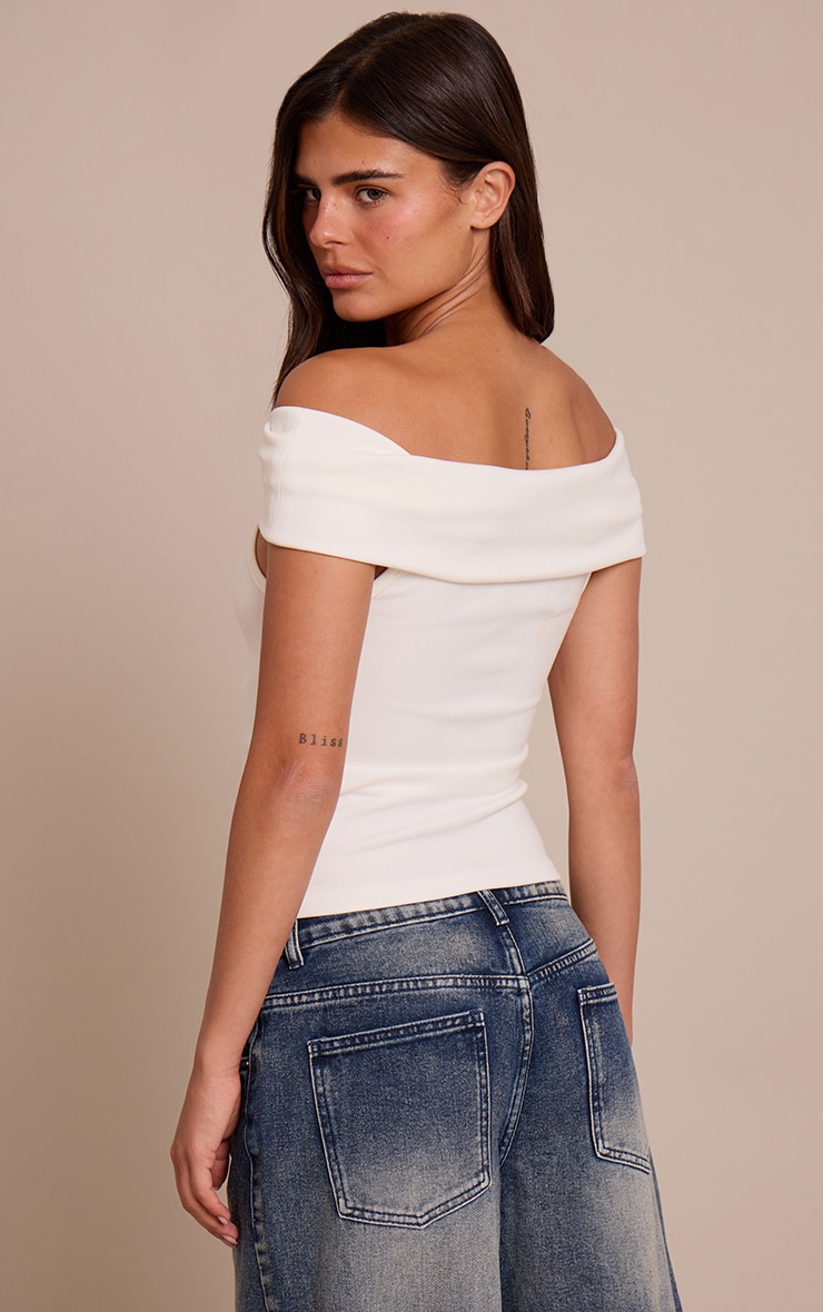 Cream Premium Soft Touch Asymmetric Shoulder Top  image 2