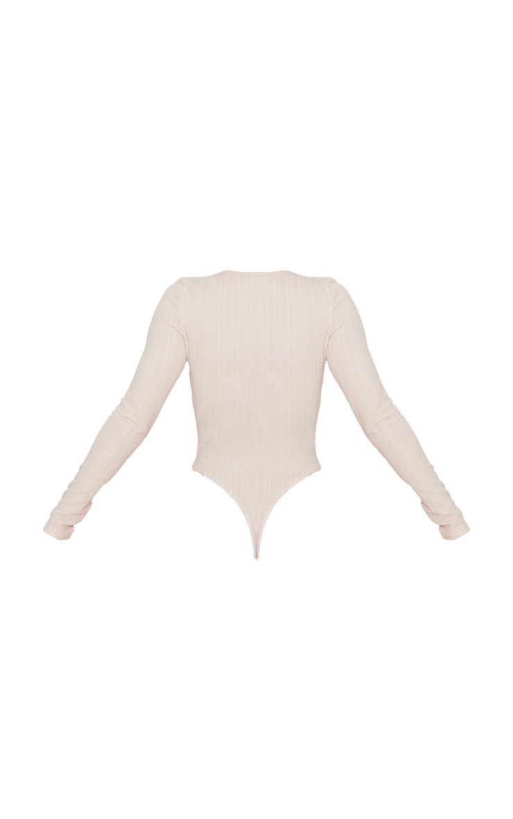 Cream Stretch Rib Diamante Cut Out Bodysuit image 6