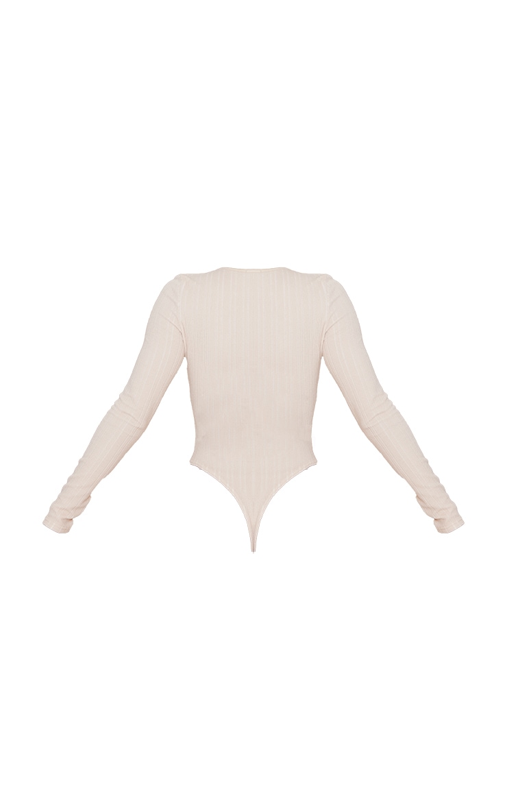 Cream Stretch Rib Diamante Cut Out Bodysuit image 6